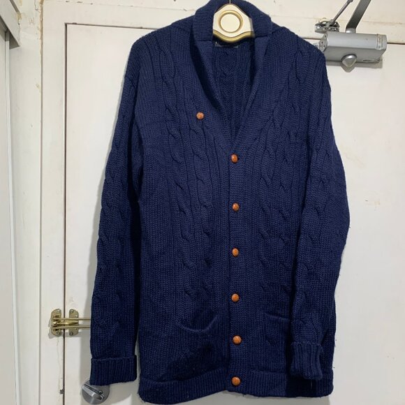 VINTAGE HARRY ROSEN TALL SLIM FIT CABLE KNIT WOOL SHAWL SWEATER CARDIGANS SIZE L - Picture 9 of 14